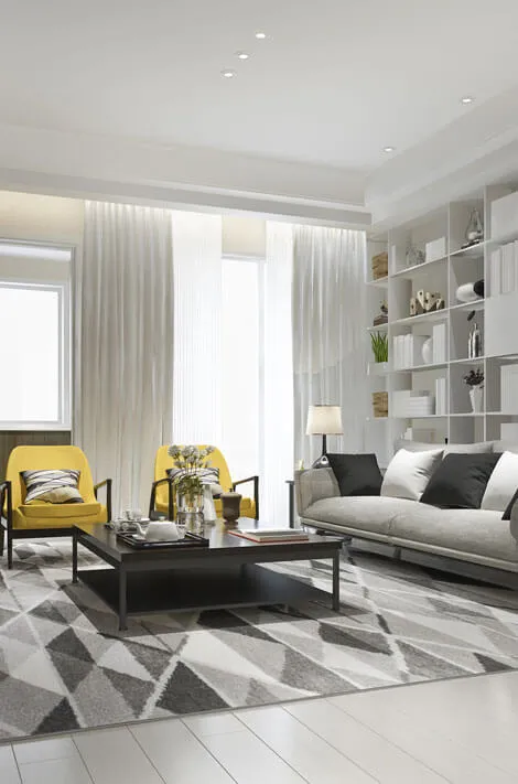 Bright modern living room — the kind of clean, ready-to-list space we leave behind.